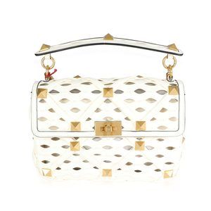Valentino Ivory Nappa Leather Large Roman Stud Shoulder Bag